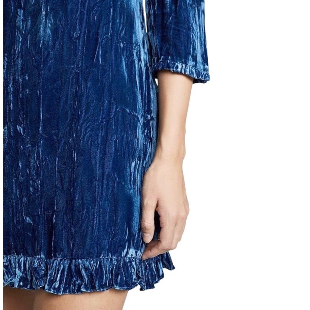 NEW SHOSHANNA Velvet‎ Puff Sleeve Ruffle Hem Mini Dress SZ 8 Blue Winter Holiday - Picture 2 of 9